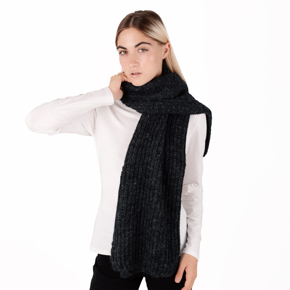 Echarpe Tricotée Alpaga Gris Noir - Echarpe Ayacucho