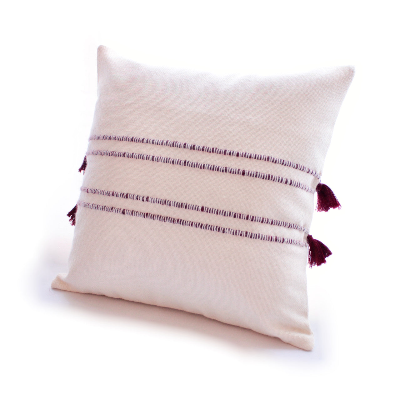 Coussin Boheme Alpaga beige et bordeaux