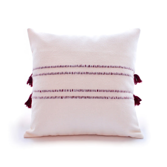 Coussin Boheme Alpaga beige et bordeaux