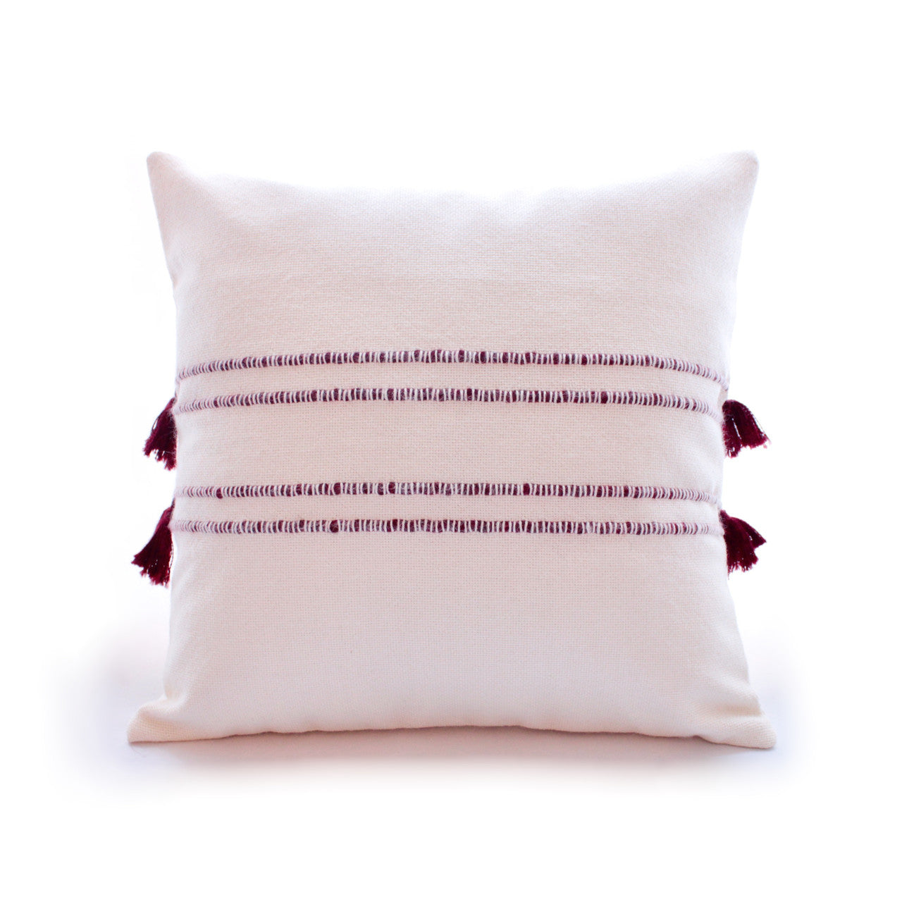 Coussin Boheme Alpaga beige et bordeaux